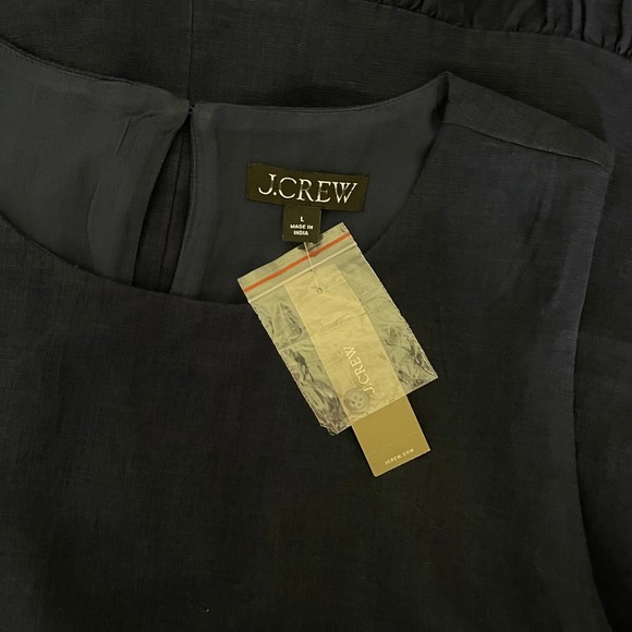 NWT!! J. CREW Maxine Ruffle Trim Dress Linen Navy Blue Drop Waist Lace Large - Picture 12 of 15
